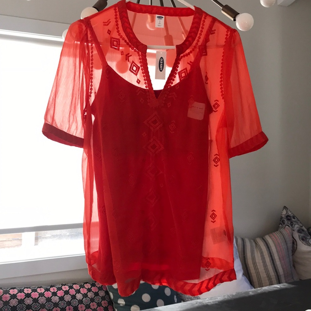 sheer orange shirt - Picture 3 of 6